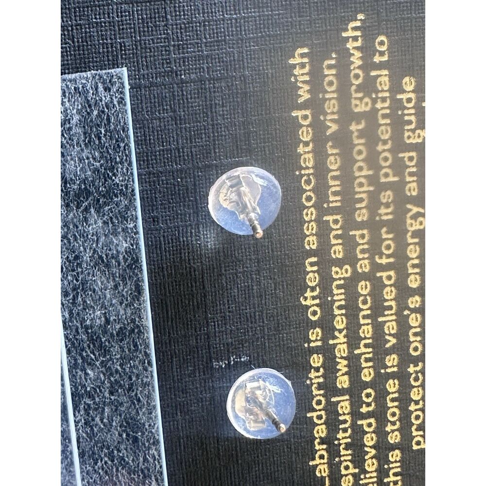 14k Solid Yellow Gold Labradorite Stud Earrings - image 2